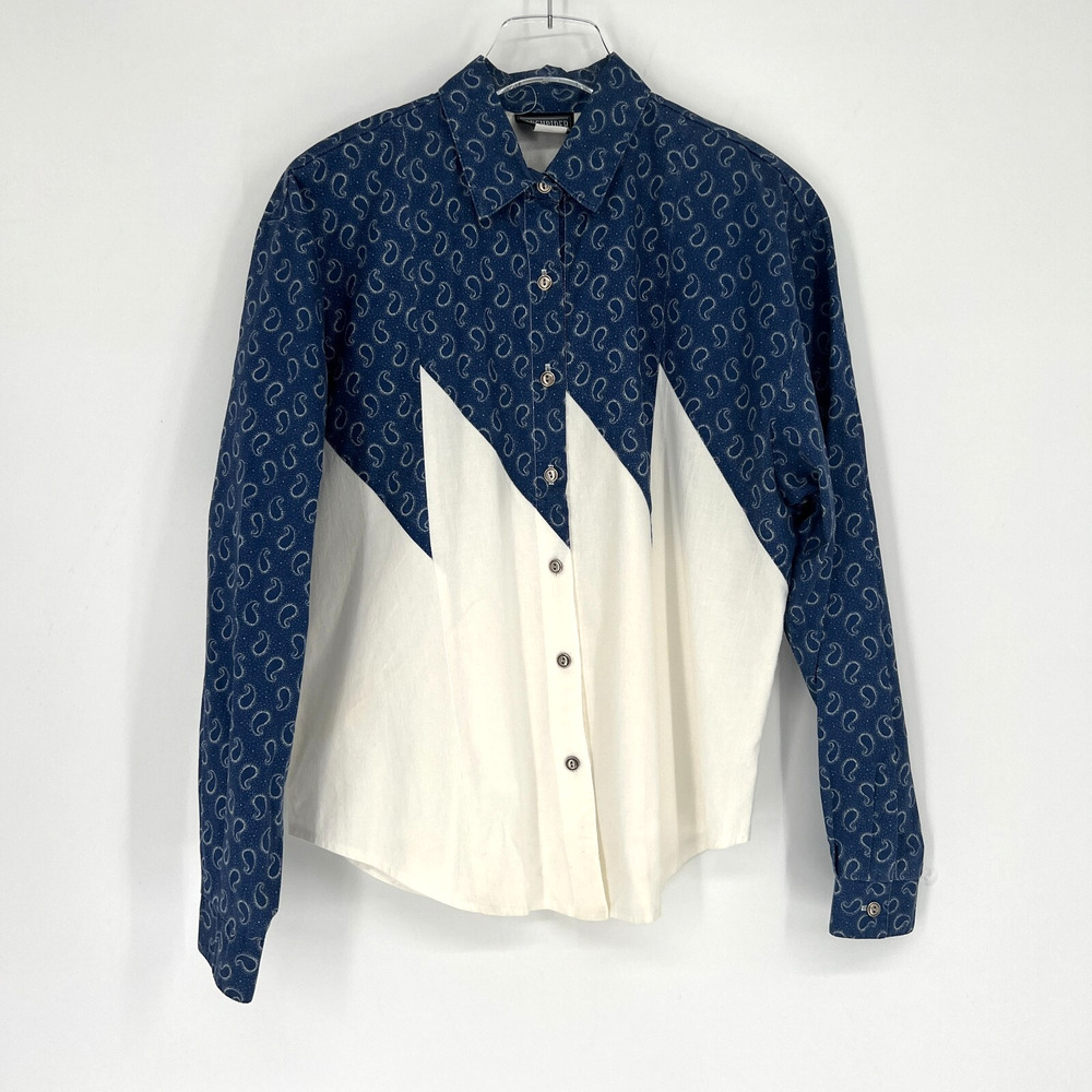 Vtg Rough Rider Top Womens L Western Paisley Denim Rodeo Country‎ Festival
